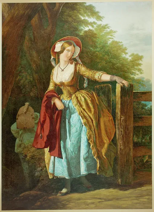 Framed Print : The Parting Look (with Man and Box), 1858. Creator: George Baxter Framed Print : The Parting Look (with Man and Box), 1858. Creator: George Baxter