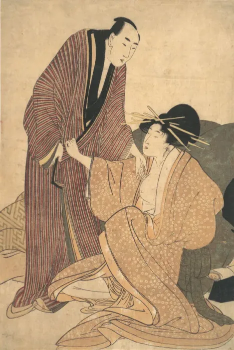 Framed Print : Parting of Lovers: Courtesan and Her Lover, ca. 1800. Creator: Kitagawa Utamaro Framed Print : Parting of Lovers: Courtesan and Her Lover, ca. 1800. Creator: Kitagawa Utamaro