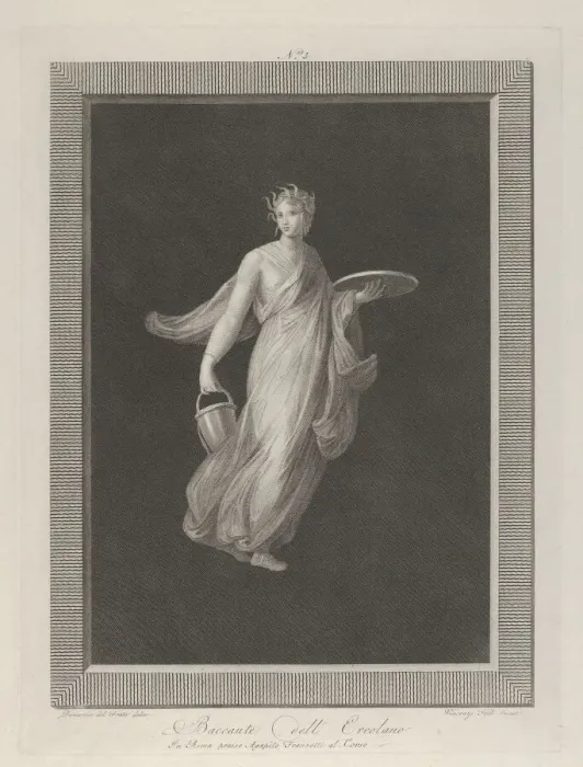 Framed Print : A partly naked bacchante holding a disk in her raised left hand and a bucket in h... ca Framed Print : A partly naked bacchante holding a disk in her raised left hand and a bucket in h... ca