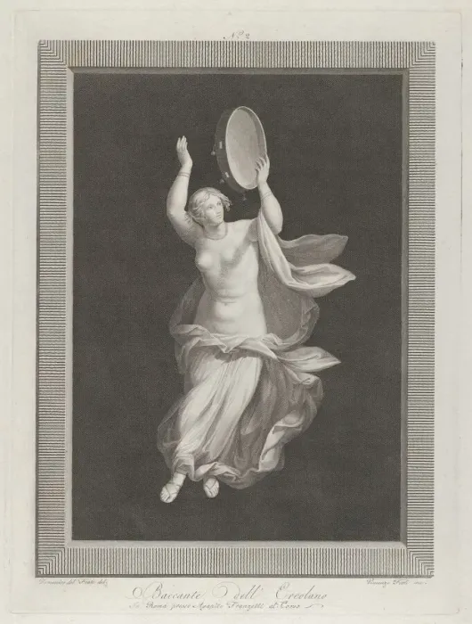 Framed Print : A partly naked bacchante playing a tambourine, ca. 1795-1820
