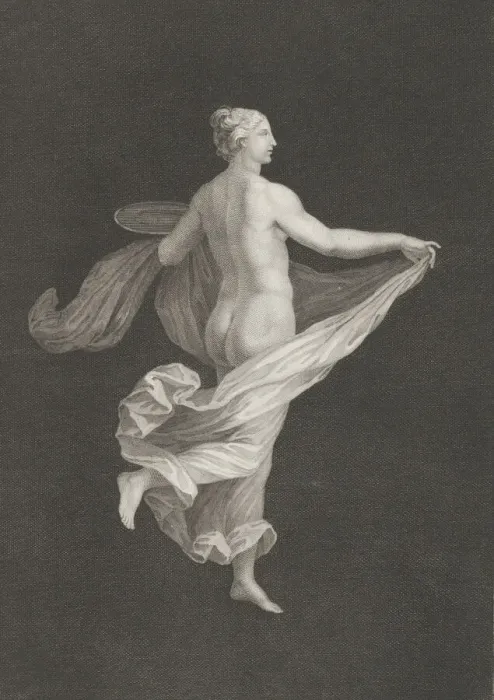 Framed Print : A partly naked bacchante seen from behind, facing right and holding an oval d... ca Framed Print : A partly naked bacchante seen from behind, facing right and holding an oval d... ca