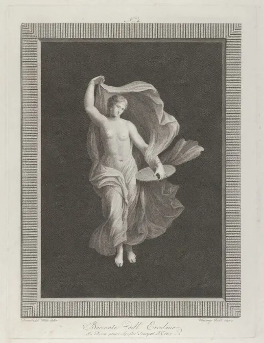 Framed Print : A partly nude bacchante holding a disk in her left hand and raising her garments... ca Framed Print : A partly nude bacchante holding a disk in her left hand and raising her garments... ca