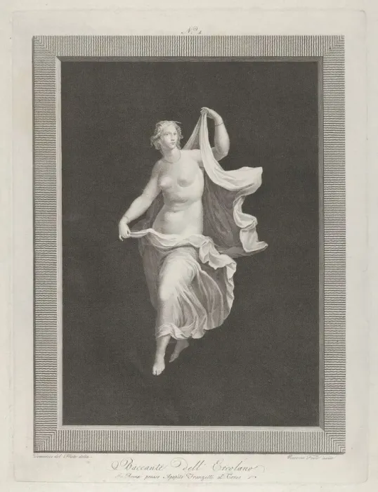 Framed Print : A partly nude bacchante stepping forward and holding ends of her drapery in each... ca Framed Print : A partly nude bacchante stepping forward and holding ends of her drapery in each... ca