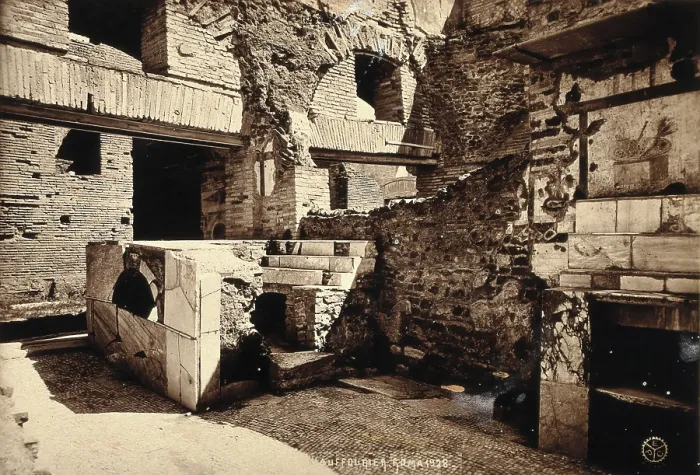 Framed Print : Partly ruined buildings in Ostia identified as a tavern or hot-food shop (thermopolium)... 1928. Creator: Unknown Framed Print : Partly ruined buildings in Ostia identified as a tavern or hot-food shop (thermopolium)... 1928. Creator: Unknown