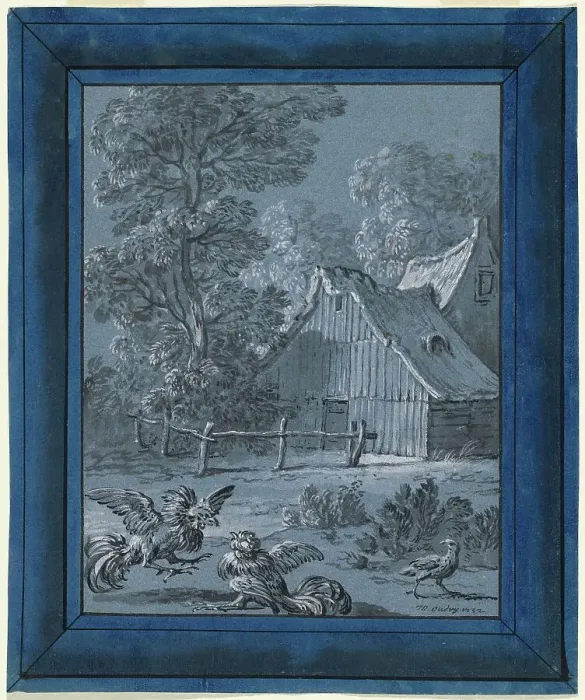 Framed Print : The Partridge and the Cocks, 1732. Creator: Jean-Baptiste Oudry Framed Print : The Partridge and the Cocks, 1732. Creator: Jean-Baptiste Oudry