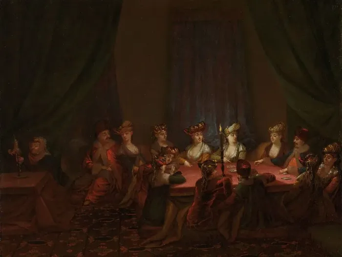 Framed Print : Party of Armenians Playing Cards, c.1720-c.1737. Creator: Jean Baptiste Vanmour
