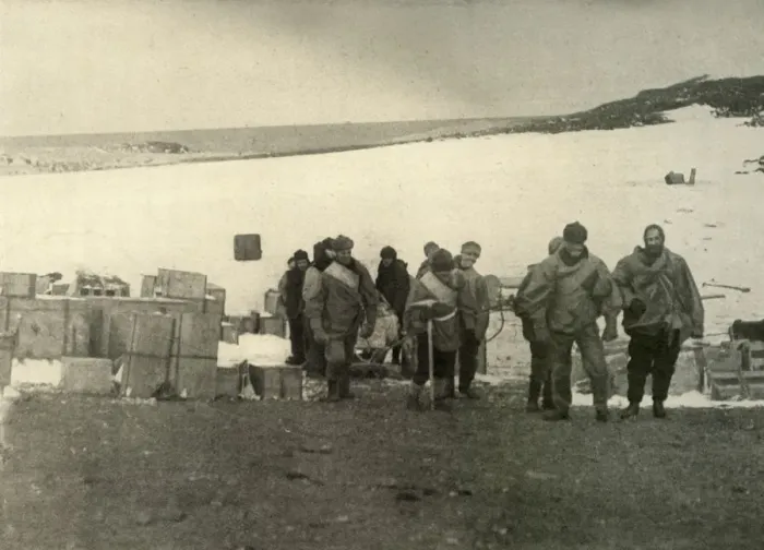 Framed Print : The Party Which Ascended Mount Erebus Leaving The Hut, 1908, (1909) Framed Print : The Party Which Ascended Mount Erebus Leaving The Hut, 1908, (1909)