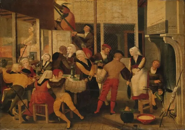 Framed Print : Party in a Brothel, c.1540. Creator: Workshop of the Brunswijkse Monogrammist Framed Print : Party in a Brothel, c.1540. Creator: Workshop of the Brunswijkse Monogrammist