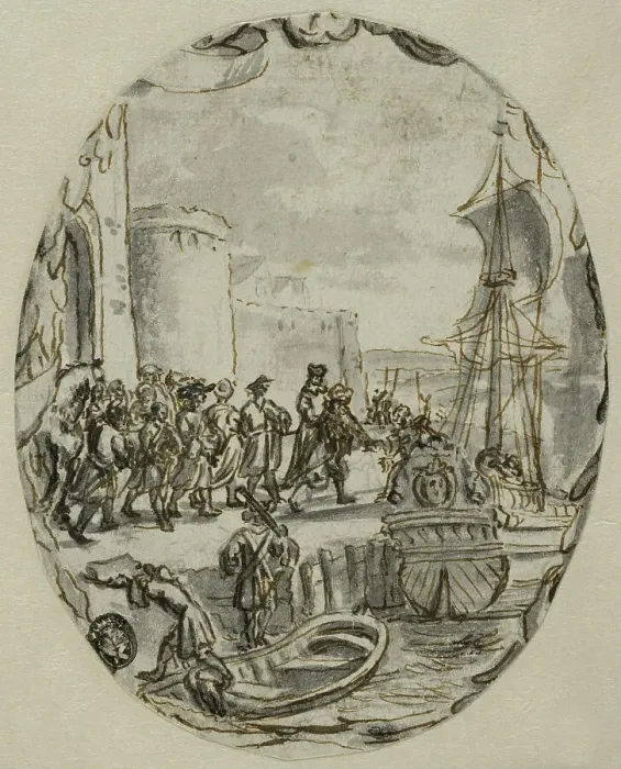 Framed Print : A Party Embark on a Ship. Creator: Romeyn de Hooghe Framed Print : A Party Embark on a Ship. Creator: Romeyn de Hooghe