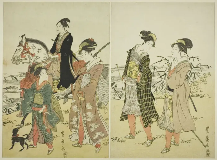 Framed Print : Party of falconers near river, c. 1798 / 1801. Creator: Utagawa Toyohiro Framed Print : Party of falconers near river, c. 1798 / 1801. Creator: Utagawa Toyohiro