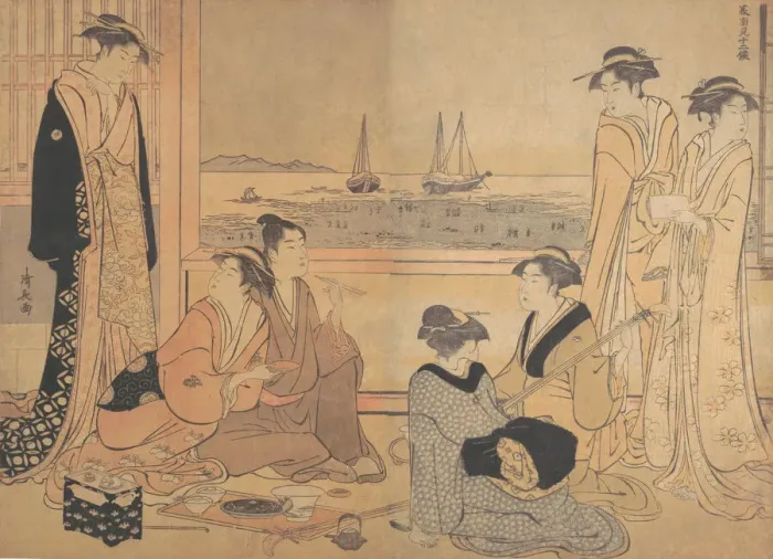 Framed Print : A Party of Merrymakers in a Tea-house at Shinagawa, ca. 1783. Creator: Torii Kiyonaga Framed Print : A Party of Merrymakers in a Tea-house at Shinagawa, ca. 1783. Creator: Torii Kiyonaga