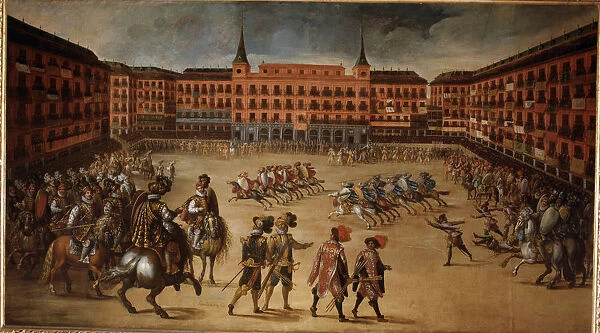 Party in the Plaza Mayor of Madrid, oil on canvas, 1600