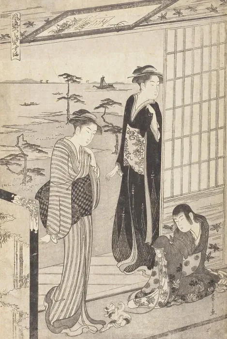 Framed Print : Party in a Teahouse near Suma Beach (image 1 of 2), c1790. Creator: Hosoda Eishi Framed Print : Party in a Teahouse near Suma Beach (image 1 of 2), c1790. Creator: Hosoda Eishi