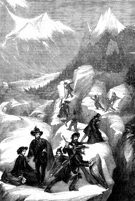 Framed Print : A Party of Tourists Crossing the Mer de Glace, 1858. Creator: Unknown Framed Print : A Party of Tourists Crossing the Mer de Glace, 1858. Creator: Unknown