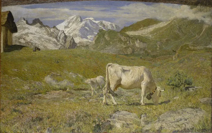Framed Print : Pascoli di primavera (Spring Pastures), 1896. Creator: Segantini, Giovanni (1858-1899)