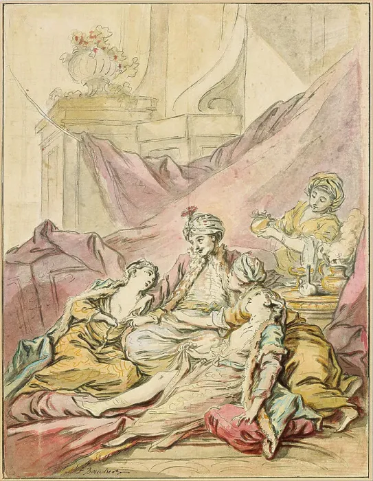 Framed Print : The Pasha in His Harem, ca 1735-1739. Artist: Boucher, Francois (1703-1770) Framed Print : The Pasha in His Harem, ca 1735-1739. Artist: Boucher, Francois (1703-1770)