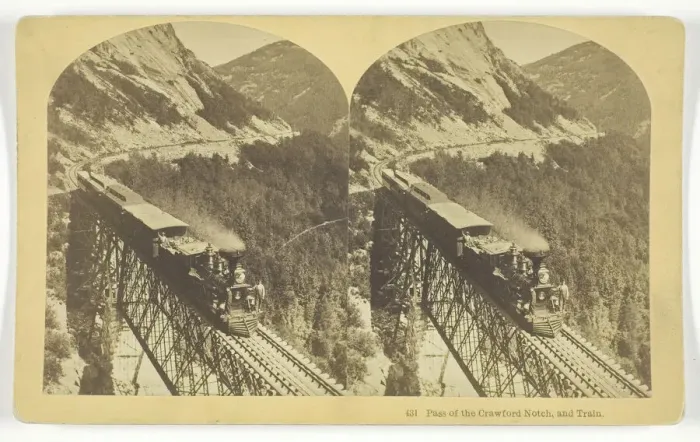 Framed Print : Pass of the Crawford Notch, and Train, late 19th century. Creator: BW Kilburn Framed Print : Pass of the Crawford Notch, and Train, late 19th century. Creator: BW Kilburn