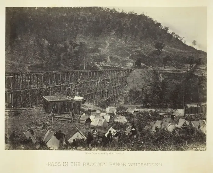 Framed Print : Pass in the Raccoon Range, Whiteside No. 1, 1864. Creator: George N. Barnard Framed Print : Pass in the Raccoon Range, Whiteside No. 1, 1864. Creator: George N. Barnard