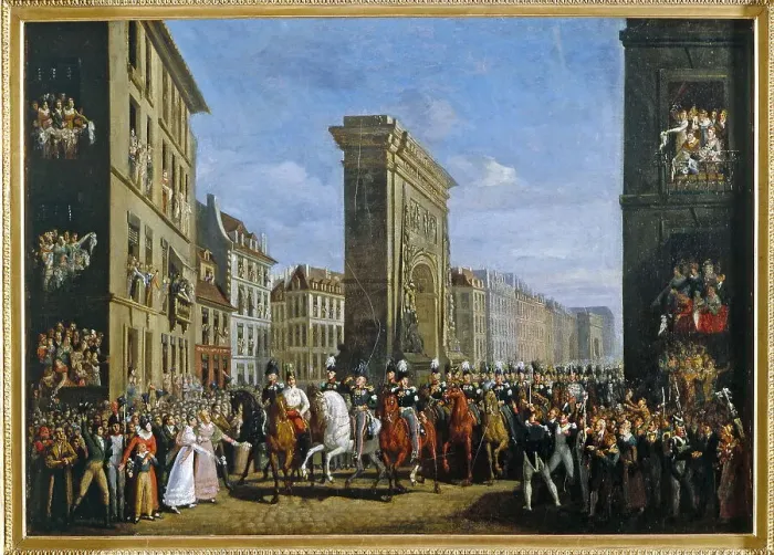 Framed Print : Passage of allied sovereigns on boulevard Saint-Denis, April 10, 1814, 1815. Creator: Jean Zippel Framed Print : Passage of allied sovereigns on boulevard Saint-Denis, April 10, 1814, 1815. Creator: Jean Zippel