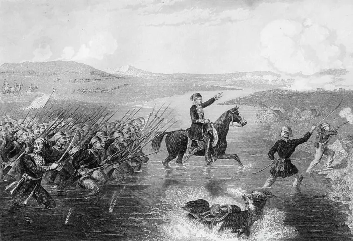 Framed Print : Passage of the Ingour by Omar Pasha (1806-1871), 1854 (1857). Artist: T Sherratt Framed Print : Passage of the Ingour by Omar Pasha (1806-1871), 1854 (1857). Artist: T Sherratt