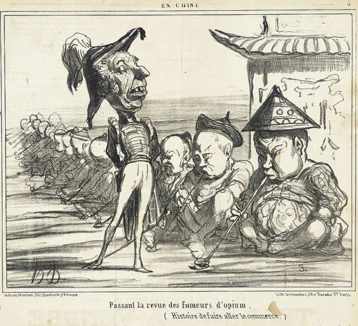 Framed Print : Passant la revue des fumeurs d'opium, 1858. Creator: Honore Daumier Framed Print : Passant la revue des fumeurs d'opium, 1858. Creator: Honore Daumier