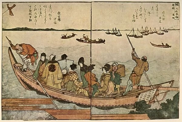 Passengers on a boat crossing the Sumida River in Japan, c1804, (1924). Creator: Hokusai