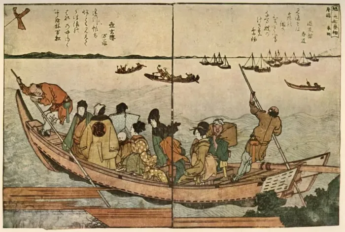 Framed Print : Passengers on a boat crossing the Sumida River in Japan, c1804, (1924). Creator: Hokusai Framed Print : Passengers on a boat crossing the Sumida River in Japan, c1804, (1924). Creator: Hokusai