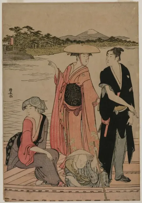 Framed Print : Passengers in a Ferry Boat on the Sumida River, 1784. Creator: Torii Kiyonaga (Japanese Framed Print : Passengers in a Ferry Boat on the Sumida River, 1784. Creator: Torii Kiyonaga (Japanese