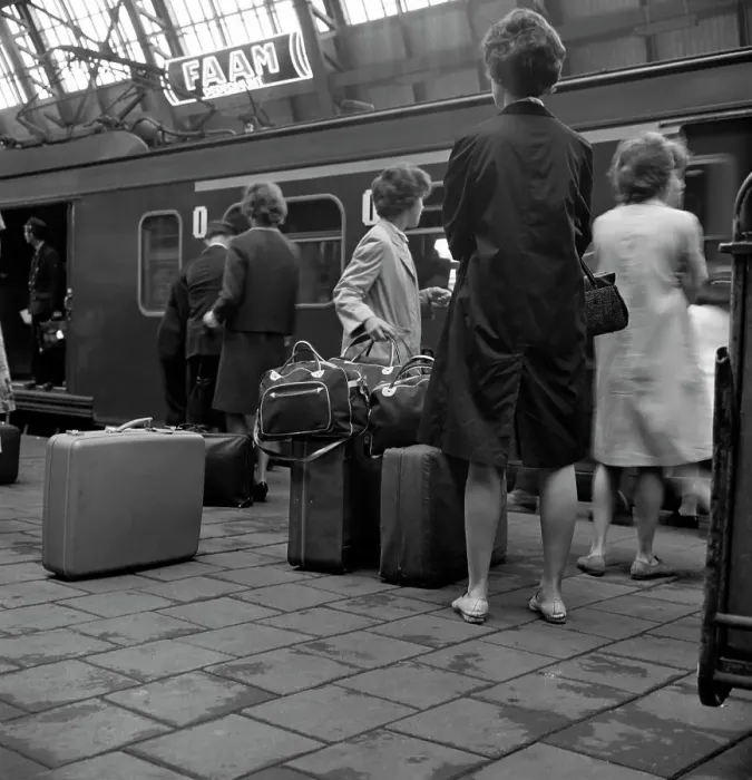 Framed Print : Passengers on a platform at Centraal Station, Amsterdam, Netherlands, 1963. Artist Framed Print : Passengers on a platform at Centraal Station, Amsterdam, Netherlands, 1963. Artist