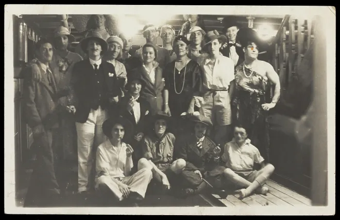 Framed Print : Passengers on RMS Armadale Castle, some in drag, pose for a group portrait, 1933. Creator: Unknown Framed Print : Passengers on RMS Armadale Castle, some in drag, pose for a group portrait, 1933. Creator: Unknown