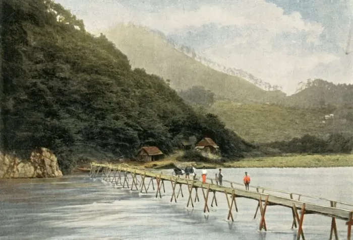 Framed Print : Passerelle Sur La Riviere D Arakawa, (Footbridge over the Arakawa River), 1900 Framed Print : Passerelle Sur La Riviere D Arakawa, (Footbridge over the Arakawa River), 1900
