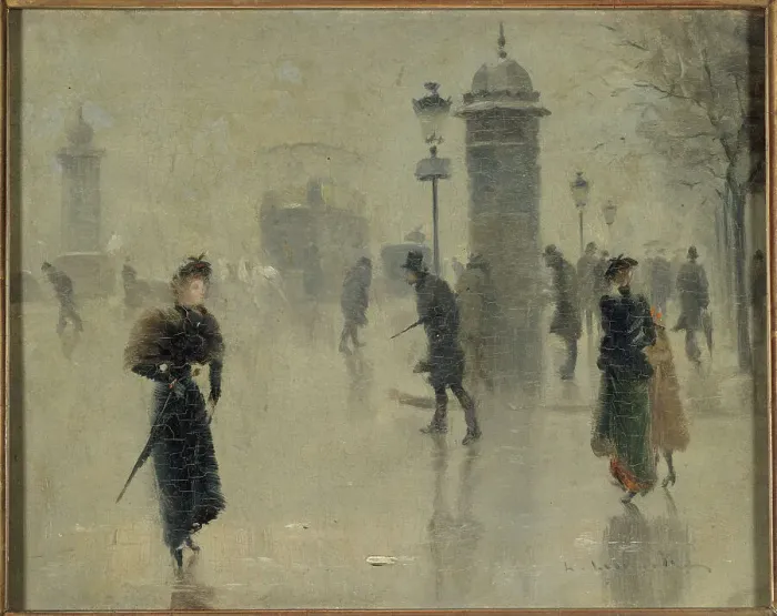 Framed Print : Passers-by on the boulevard on a winter's day, circa 1895. Creator: Unknown Framed Print : Passers-by on the boulevard on a winter's day, circa 1895. Creator: Unknown