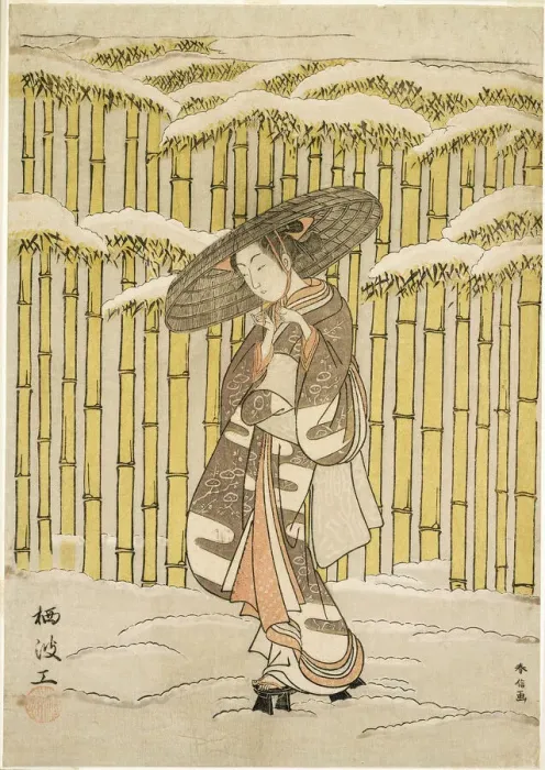 Framed Print : Passing the Bamboo Grove, 1766. Creator: Suzuki Harunobu Framed Print : Passing the Bamboo Grove, 1766. Creator: Suzuki Harunobu