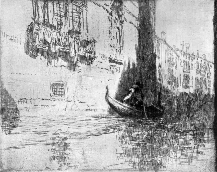 Framed Print : The Passing Gondola, 1926. Artist: James McBey Framed Print : The Passing Gondola, 1926. Artist: James McBey