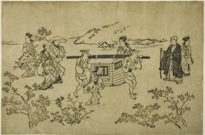 Framed Print : A Passing Palanquin, from the series Scenes of Flower-viewing at Ueno Framed Print : A Passing Palanquin, from the series Scenes of Flower-viewing at Ueno