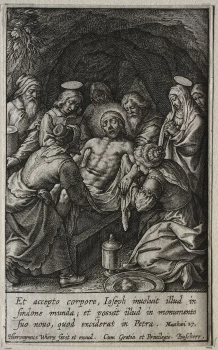 Framed Print : The Passion: The Entombment. Creator: Hieronymus Wierix (Flemish, 1553-1619) Framed Print : The Passion: The Entombment. Creator: Hieronymus Wierix (Flemish, 1553-1619)