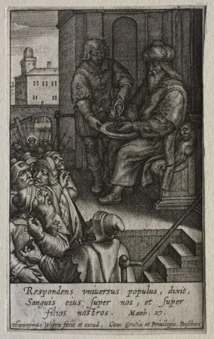 Framed Print : The Passion: Pilate Washing his Hands. Creator: Hieronymus Wierix (Flemish, 1553-1619) Framed Print : The Passion: Pilate Washing his Hands. Creator: Hieronymus Wierix (Flemish, 1553-1619)
