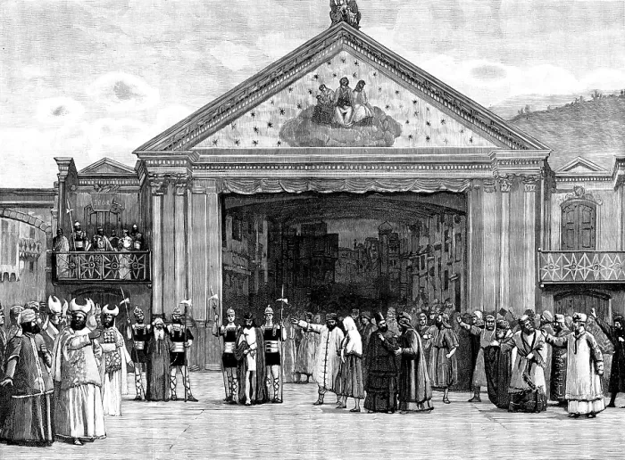 Framed Print : The Passion Play at Ober-Ammergau, Bavaria: Christ before Pilate, 1890. Creator: Unknown Framed Print : The Passion Play at Ober-Ammergau, Bavaria: Christ before Pilate, 1890. Creator: Unknown
