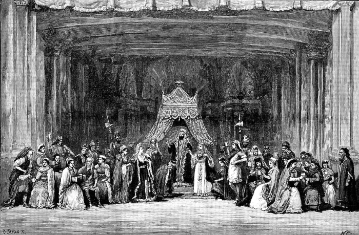 Framed Print : The Passion Play...: Vashti and Esther (interlude of tableaux vivants from the Old Testament), 1890. Creator: R. Taylor Framed Print : The Passion Play...: Vashti and Esther (interlude of tableaux vivants from the Old Testament), 1890. Creator: R. Taylor