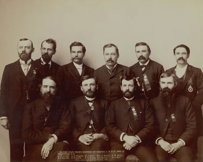 Framed Print : Past Grand Masters of Dakota IOO F, 1890, at Deadwood, SD AE Clough, AENugent, HJ Rowe... 1890. Creator: John C. H. Grabill Framed Print : Past Grand Masters of Dakota IOO F, 1890, at Deadwood, SD AE Clough, AENugent, HJ Rowe... 1890. Creator: John C. H. Grabill