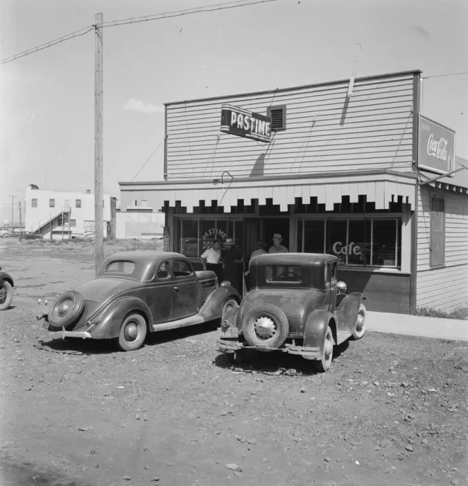 Framed Print : Pastime Cafe on main street of small potato town, Tulelake, Siskiyou County, California, 1939. Creator: Dorothea Lange Framed Print : Pastime Cafe on main street of small potato town, Tulelake, Siskiyou County, California, 1939. Creator: Dorothea Lange