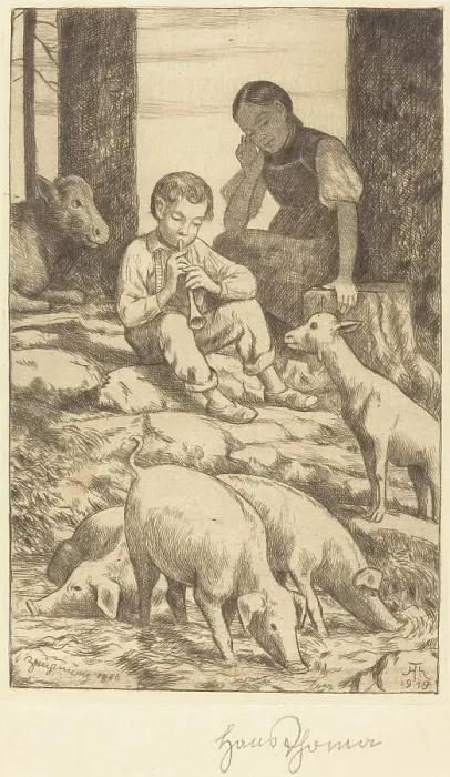 Framed Print : Pastoral, 1919. Creator: Hans Thoma Framed Print : Pastoral, 1919. Creator: Hans Thoma