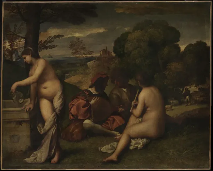 Framed Print : Pastoral Concert, c. 1510. Artist: Giorgione (1476-1510) Framed Print : Pastoral Concert, c. 1510. Artist: Giorgione (1476-1510)