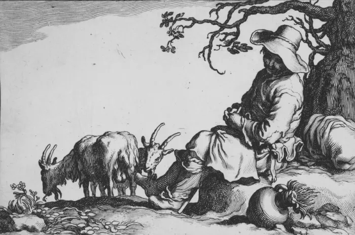 Framed Print : Pastoral with goatherd and goats, from the series Sixteen Peasant Subjects, 17th century Framed Print : Pastoral with goatherd and goats, from the series Sixteen Peasant Subjects, 17th century