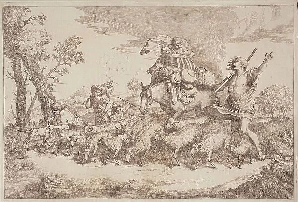 A Pastoral Journey with a Child in a Basket on Horseback, 1758 / 1759. Creator: Gaetano Gherardo Zompini