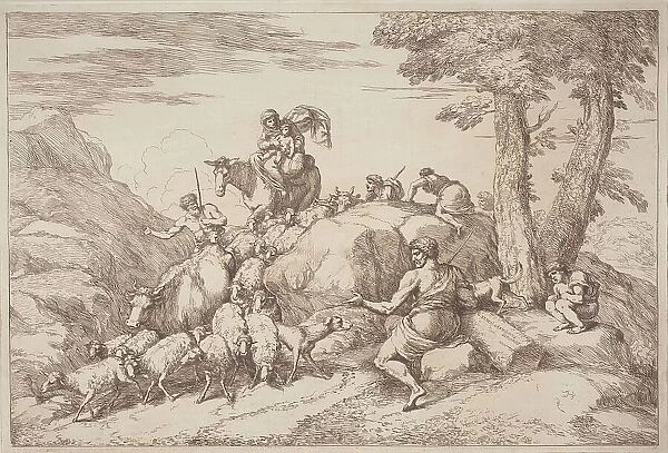 A Pastoral Journey with a Mother and Child on Horesback and an Elderly Shepherd... 1758 / 1759. Creator: Gaetano Gherardo Zompini
