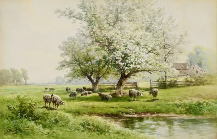 Framed Print : Pastoral Landscape, late 19th-early 20th century. Creator: Carl Weber Framed Print : Pastoral Landscape, late 19th-early 20th century. Creator: Carl Weber