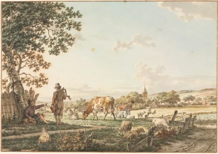 Framed Print : Pastoral Landscape with Village, 1799. Creator: Jacob Cats (Dutch, 1741-1799)