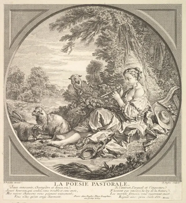 Framed Print : Pastoral Poetry, ca. 1742. Creator: Claude Augustin Duflos le Jeune Framed Print : Pastoral Poetry, ca. 1742. Creator: Claude Augustin Duflos le Jeune
