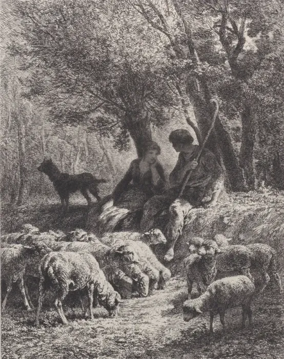 Framed Print : Pastoral Scene, 1864. Creator: Charles Emile Jacque Framed Print : Pastoral Scene, 1864. Creator: Charles Emile Jacque